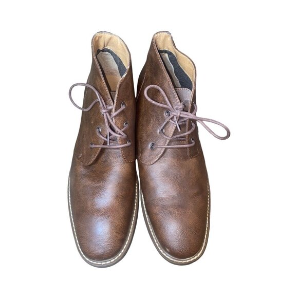 Guess Men\'s Joeys Lace-Up Chukka Brown Leather Boots Size 13
